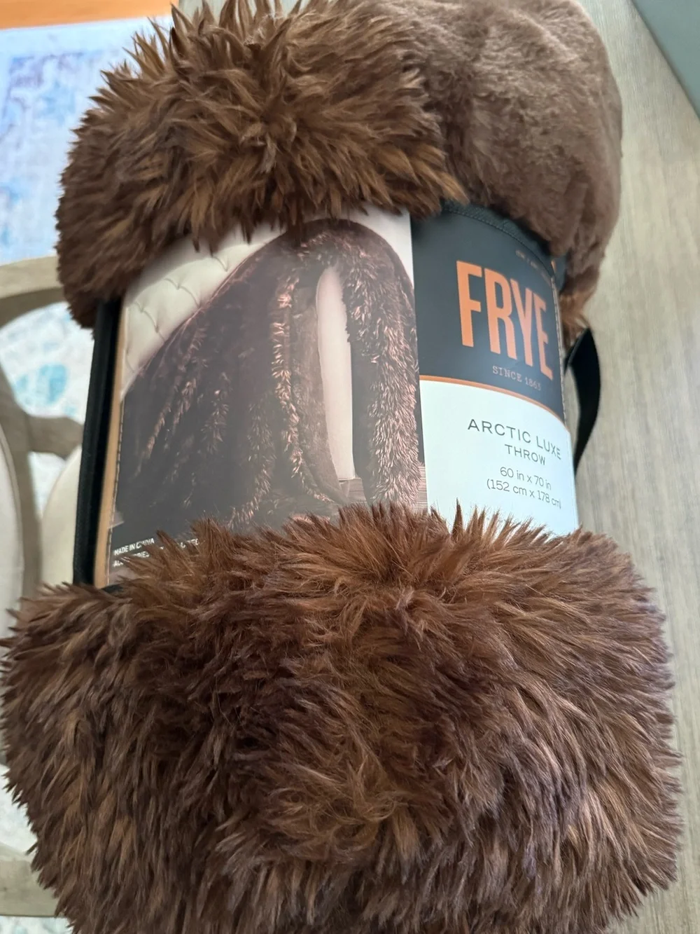 FRYE Arctic Luxe Faux Fur Throw Blanket Brown 60x70 New